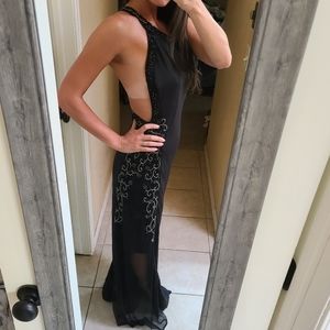 Beautiful Formal Backless Beaded Black Gown